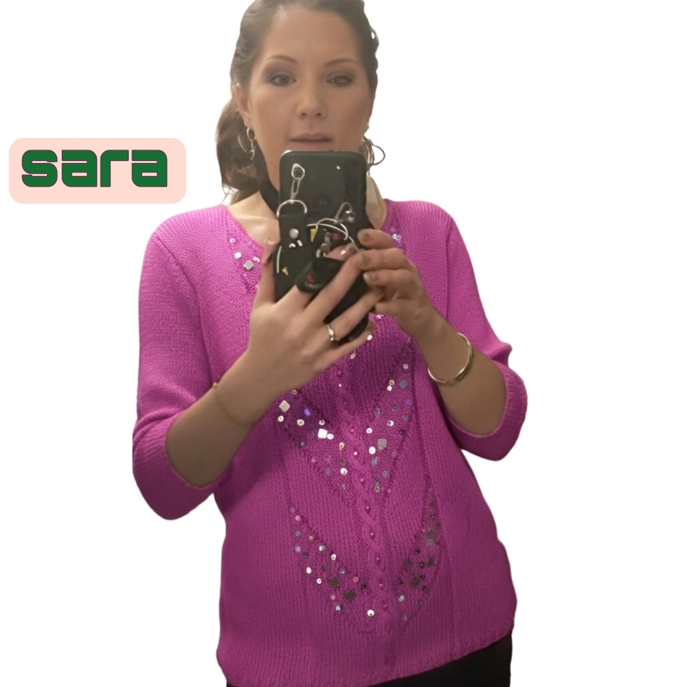 Women's European SARA Beadwork Knit Sweater - Purple Fushia
